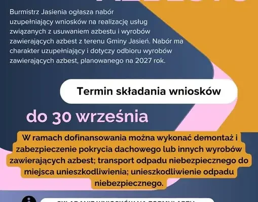 Gmina Jasień: ostatnia szansa na dofinansowanie usuwania azbestu