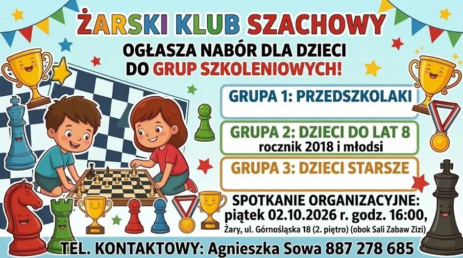 Żarski Klub Szachowy zaprasza dzieci na zajęcia – spotkanie organizacyjne już 2 października