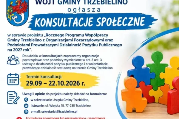 Gmina Trzebielino zaprasza organizacje pozarządowe do konsultacji programu współpracy na 2027 rok