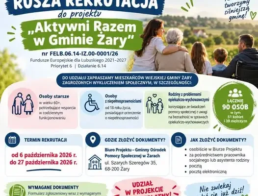 Gmina Żary: rusza nabór do projektu „Aktywni Razem” dla 90 mieszkańców