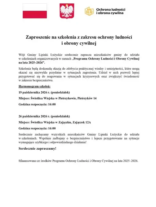 Gmina Lipinki Łużyckie: szkolenie z ochrony ludności i obrony cywilnej w Zajączku
