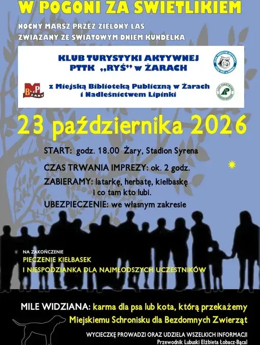 Nocna wędrówka z PTTK „Ryś” w Żarach – zbiórka na Stadionie Syrena