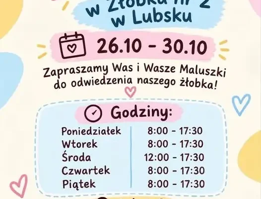 Dni Otwarte Żłobka nr 2 w Lubsku – zaproszenie dla rodziców i maluszków