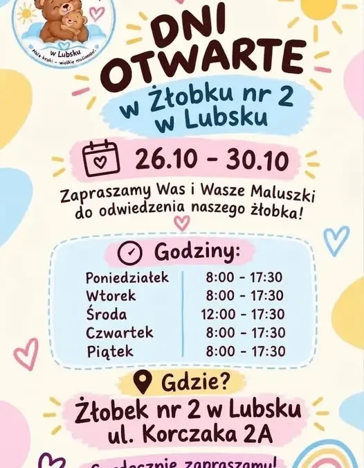 Dni Otwarte Żłobka nr 2 w Lubsku – zaproszenie dla rodziców i maluszków