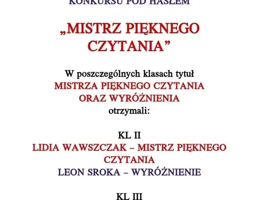 Mistrz Pięknego Czytania w Szkole Podstawowej w Przewozie – znamy laureatów