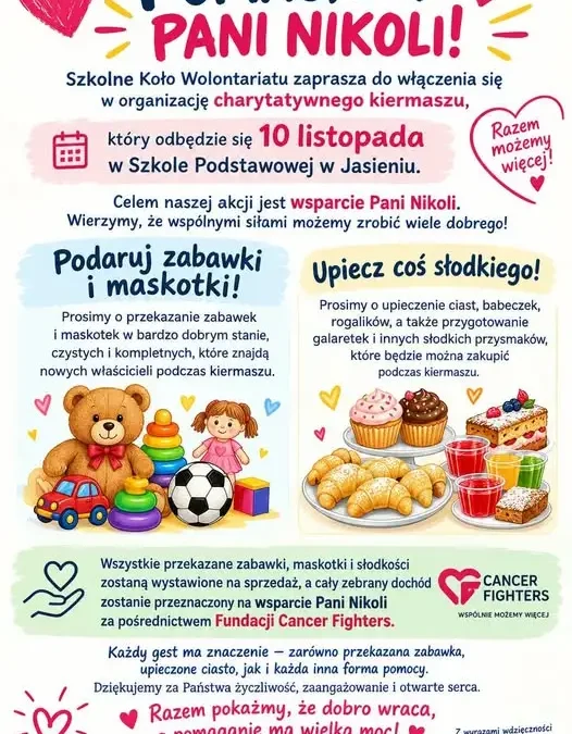 Kiermasz charytatywny w Jasieniu – pomóż Pani Nikoli